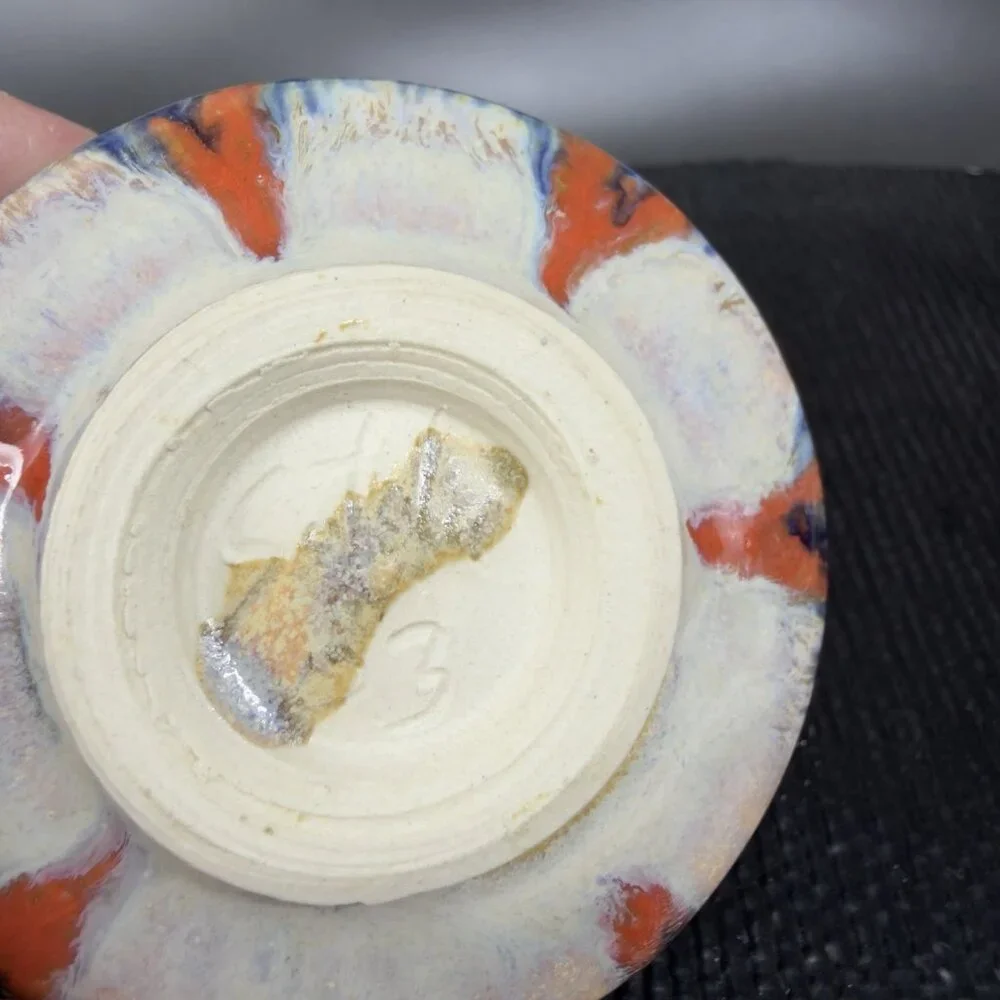 Hand‎ Made Stoneware Pottery Salt Cellar Container Artist Signed Drip Glaze Dish